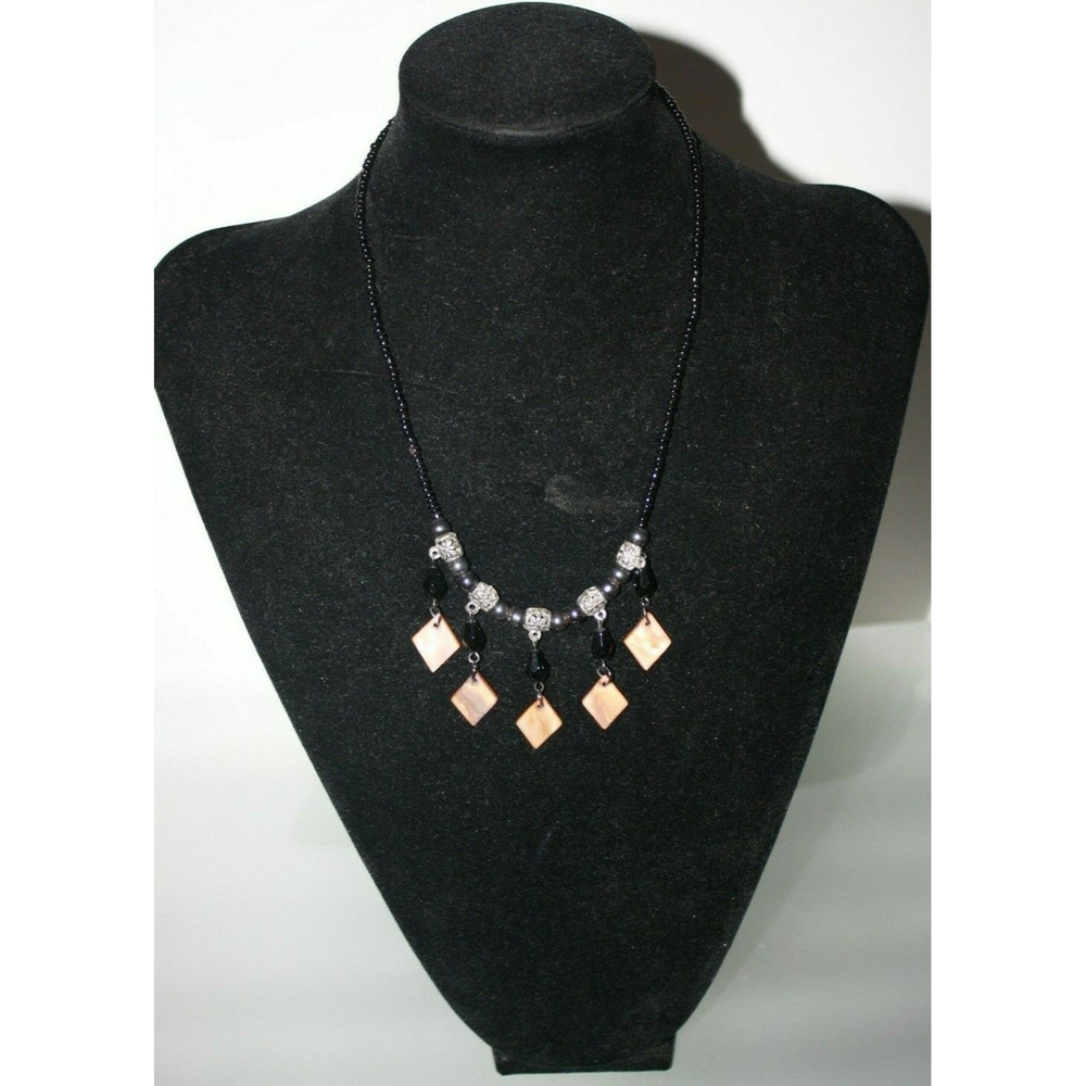 Women's Abalone Shell & Beads Dangle Necklace Black GUC